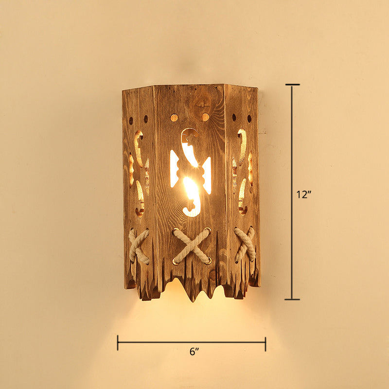 Wooden Brown Wall Light Fixture Geometric Shaped Country Style Wall Sconce for Corridor Clearhalo 'Industrial wall lights' 'Industrial' 'Middle century wall lights' 'Rustic wall lights' 'Tiffany' 'Wall Lamps & Sconces' 'Wall Lights' Lighting' 2466126