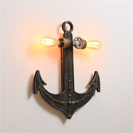 Iron Anchor Shaped Wall Lamp Art Deco 2 Bulbs Bedroom Sconce Light Fixture in Black Clearhalo 'Art deco wall lights' 'Cast Iron' 'Glass' 'Industrial wall lights' 'Industrial' 'Middle century wall lights' 'Modern' 'Rustic wall lights' 'Tiffany' 'Traditional wall lights' 'Wall Lamps & Sconces' 'Wall Lights' Lighting' 2466128