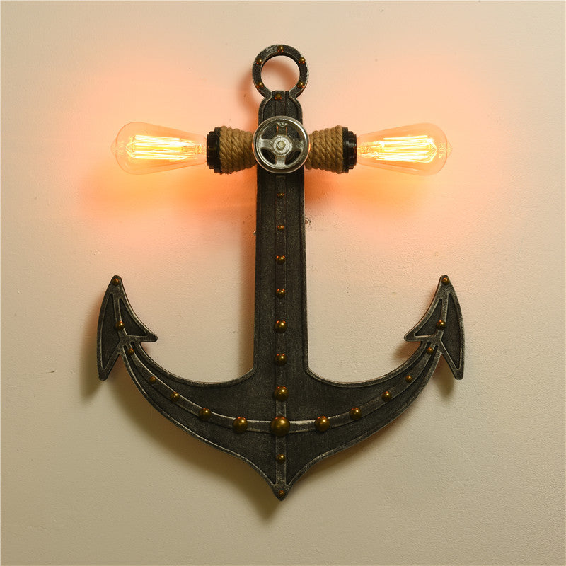 Iron Anchor Shaped Wall Lamp Art Deco 2 Bulbs Bedroom Sconce Light Fixture in Black Clearhalo 'Art deco wall lights' 'Cast Iron' 'Glass' 'Industrial wall lights' 'Industrial' 'Middle century wall lights' 'Modern' 'Rustic wall lights' 'Tiffany' 'Traditional wall lights' 'Wall Lamps & Sconces' 'Wall Lights' Lighting' 2466129