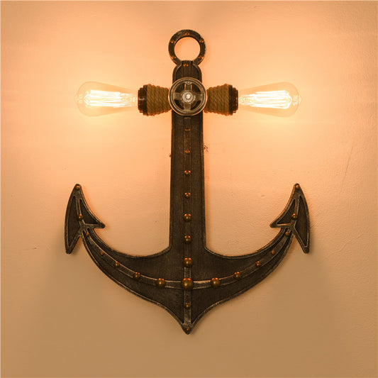 Iron Anchor Shaped Wall Lamp Art Deco 2 Bulbs Bedroom Sconce Light Fixture in Black Clearhalo 'Art deco wall lights' 'Cast Iron' 'Glass' 'Industrial wall lights' 'Industrial' 'Middle century wall lights' 'Modern' 'Rustic wall lights' 'Tiffany' 'Traditional wall lights' 'Wall Lamps & Sconces' 'Wall Lights' Lighting' 2466130