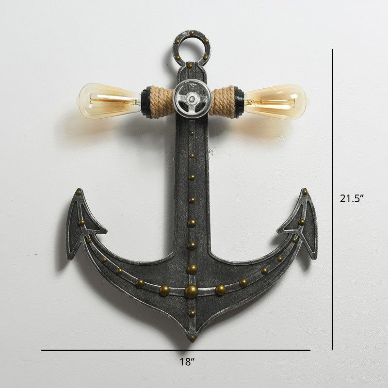 Iron Anchor Shaped Wall Lamp Art Deco 2 Bulbs Bedroom Sconce Light Fixture in Black Clearhalo 'Art deco wall lights' 'Cast Iron' 'Glass' 'Industrial wall lights' 'Industrial' 'Middle century wall lights' 'Modern' 'Rustic wall lights' 'Tiffany' 'Traditional wall lights' 'Wall Lamps & Sconces' 'Wall Lights' Lighting' 2466132