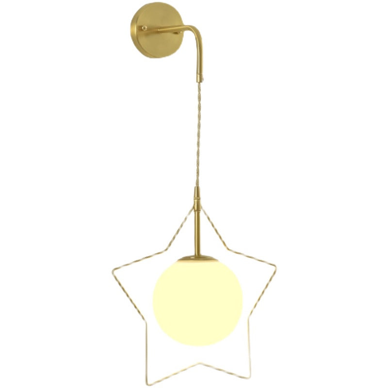 Brass Star Wall Hanging Lamp Nordic Metal Single Bedroom Wall Light with Ball Glass Shade Clearhalo 'Art deco wall lights' 'Cast Iron' 'Glass' 'Industrial wall lights' 'Industrial' 'Middle century wall lights' 'Modern' 'Rustic wall lights' 'Tiffany' 'Traditional wall lights' 'Wall Lamps & Sconces' 'Wall Lights' Lighting' 2466139