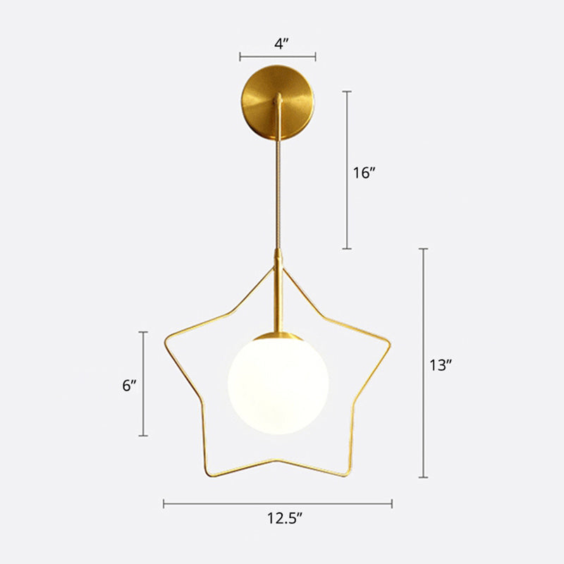 Brass Star Wall Hanging Lamp Nordic Metal Single Bedroom Wall Light with Ball Glass Shade Clearhalo 'Art deco wall lights' 'Cast Iron' 'Glass' 'Industrial wall lights' 'Industrial' 'Middle century wall lights' 'Modern' 'Rustic wall lights' 'Tiffany' 'Traditional wall lights' 'Wall Lamps & Sconces' 'Wall Lights' Lighting' 2466140