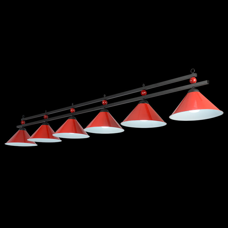 Conical Metal Hanging Island Light Industrial Billiard Club Suspension Pendant Light 6 Red Clearhalo 'Ceiling Lights' 'Island Lights' Lighting' 2466203