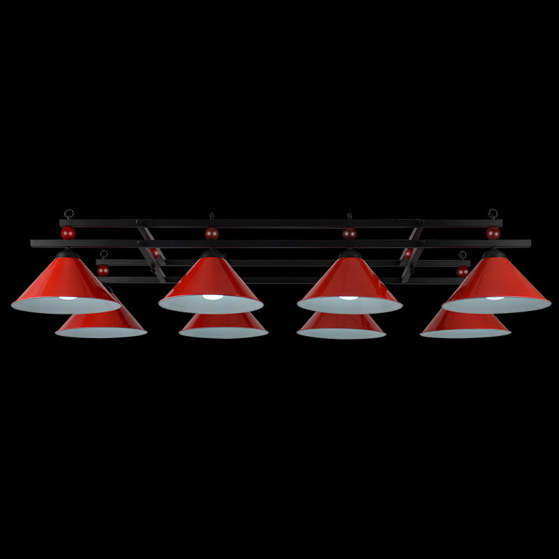 Conical Metal Hanging Island Light Industrial Billiard Club Suspension Pendant Light 8 Red Clearhalo 'Ceiling Lights' 'Island Lights' Lighting' 2466207