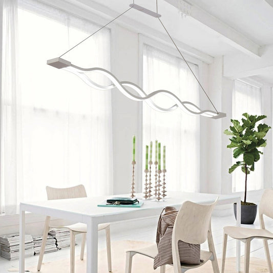 White Wavy Suspended Lighting Fixture Minimalism LED Acrylic Pendant Lamp over Table 2 White Clearhalo 'Ceiling Lights' 'Island Lights' Lighting' 2466263