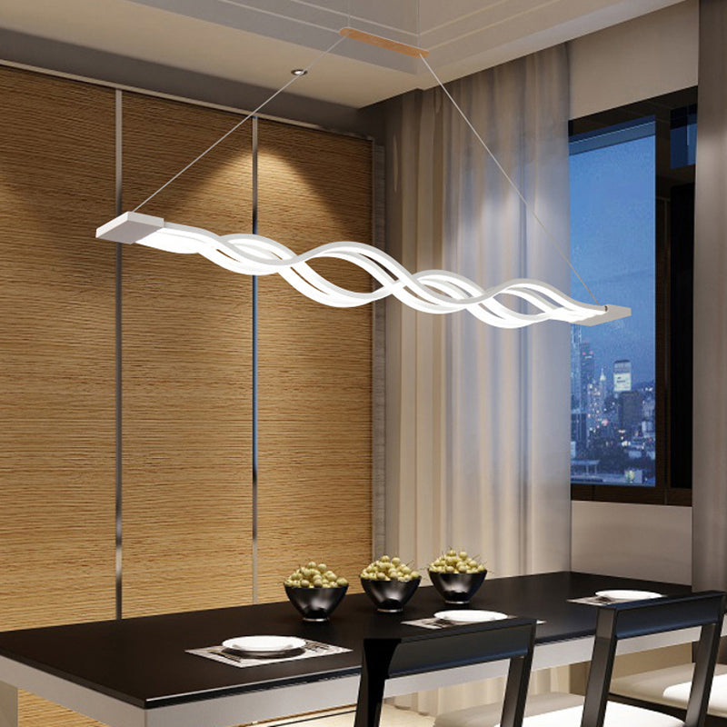 White Wavy Suspended Lighting Fixture Minimalism LED Acrylic Pendant Lamp over Table Clearhalo 'Ceiling Lights' 'Island Lights' Lighting' 2466264