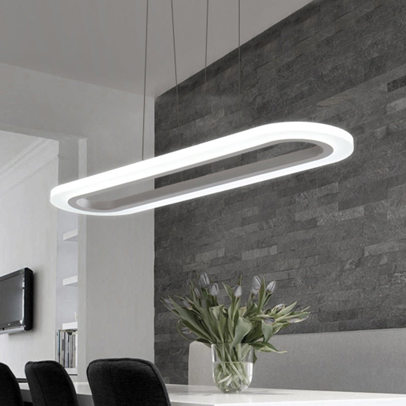Oblong Office Island Ceiling Light Acrylic Simple Style LED Pendulum Light in Silver Silver Clearhalo 'Ceiling Lights' 'Island Lights' Lighting' 2466301