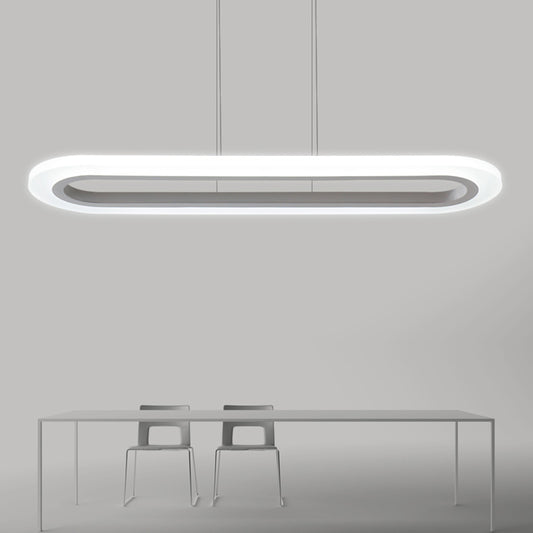 Oblong Office Island Ceiling Light Acrylic Simple Style LED Pendulum Light in Silver Clearhalo 'Ceiling Lights' 'Island Lights' Lighting' 2466303