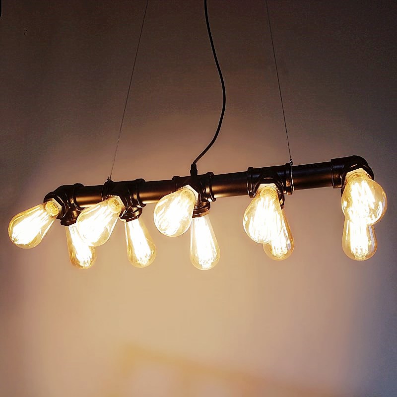 Black Finish Piping Island Lamp Industrial Style Metal Dining Room Hanging Light Fixture Black Clearhalo 'Ceiling Lights' 'Island Lights' Lighting' 2466306