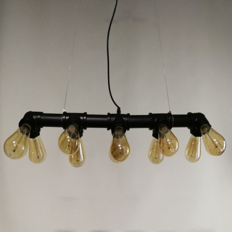 Black Finish Piping Island Lamp Industrial Style Metal Dining Room Hanging Light Fixture Clearhalo 'Ceiling Lights' 'Island Lights' Lighting' 2466307