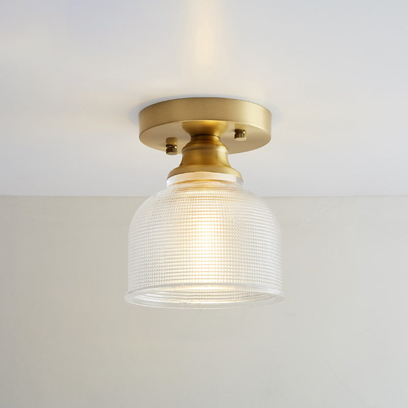 Industrial Small Ceiling Light Fixture 1-Light Textured Glass Semi Flush Mount in Brass for Aisle Brass Bowl Clearhalo 'Ceiling Lights' 'Close To Ceiling Lights' 'Close to ceiling' 'Semi-flushmount' Lighting' 2466313