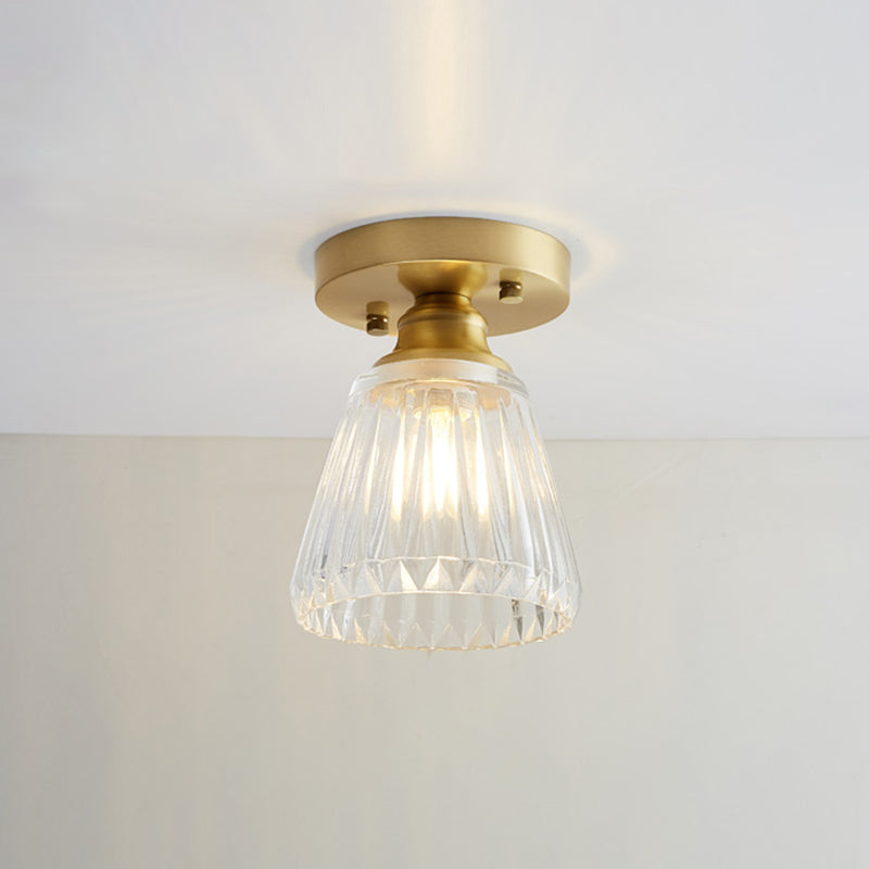 Industrial Small Ceiling Light Fixture 1-Light Textured Glass Semi Flush Mount in Brass for Aisle Brass Wine Glass Clearhalo 'Ceiling Lights' 'Close To Ceiling Lights' 'Close to ceiling' 'Semi-flushmount' Lighting' 2466315
