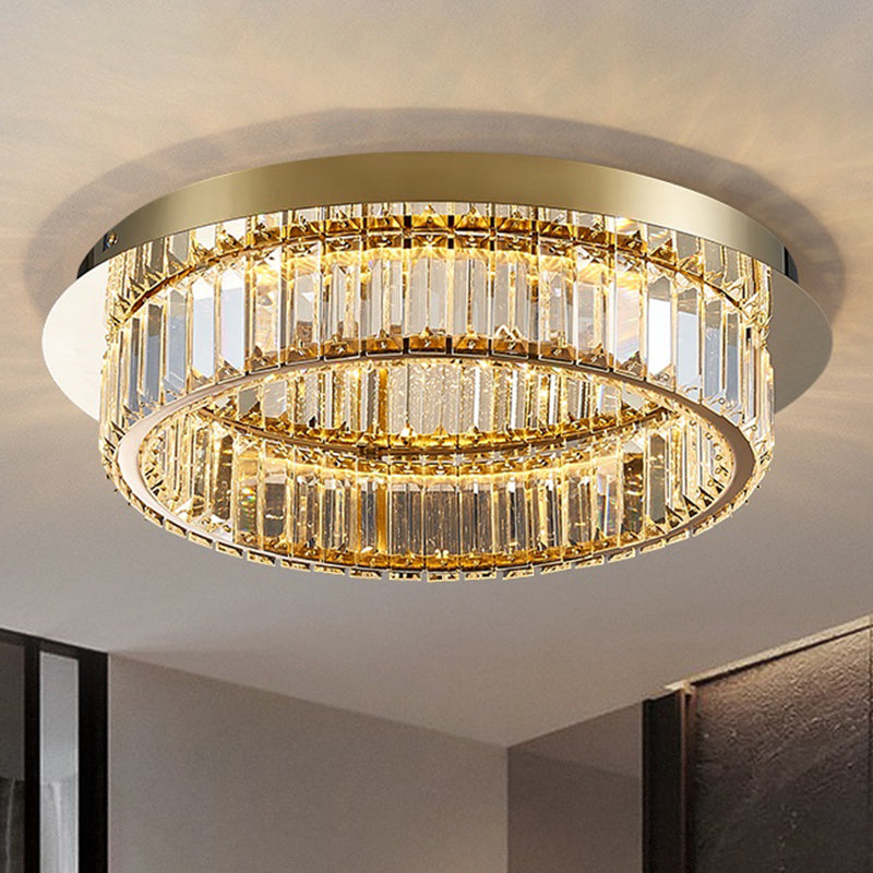 Prismatic K9 Crystal Circle Flushmount Postmodern Gold Finish Ceiling Light for Bedroom Clearhalo 'Ceiling Lights' 'Close To Ceiling Lights' 'Close to ceiling' 'Flush mount' Lighting' 2466348