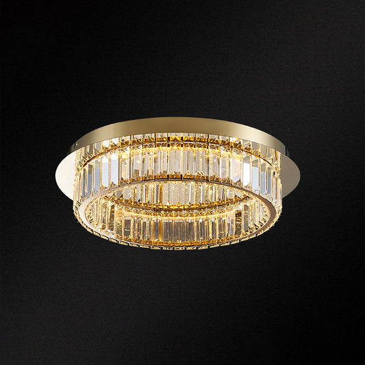 Prismatic K9 Crystal Circle Flushmount Postmodern Gold Finish Ceiling Light for Bedroom Brass 19.5" Clearhalo 'Ceiling Lights' 'Close To Ceiling Lights' 'Close to ceiling' 'Flush mount' Lighting' 2466349