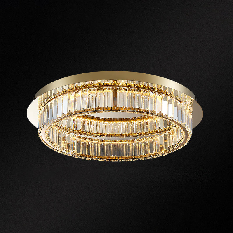 Prismatic K9 Crystal Circle Flushmount Postmodern Gold Finish Ceiling Light for Bedroom Brass 23.5" Clearhalo 'Ceiling Lights' 'Close To Ceiling Lights' 'Close to ceiling' 'Flush mount' Lighting' 2466350