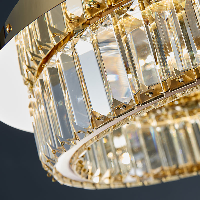 Prismatic K9 Crystal Circle Flushmount Postmodern Gold Finish Ceiling Light for Bedroom Clearhalo 'Ceiling Lights' 'Close To Ceiling Lights' 'Close to ceiling' 'Flush mount' Lighting' 2466353