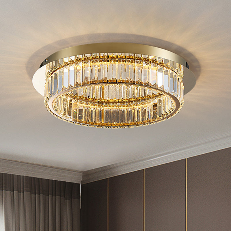 Prismatic K9 Crystal Circle Flushmount Postmodern Gold Finish Ceiling Light for Bedroom Clearhalo 'Ceiling Lights' 'Close To Ceiling Lights' 'Close to ceiling' 'Flush mount' Lighting' 2466354