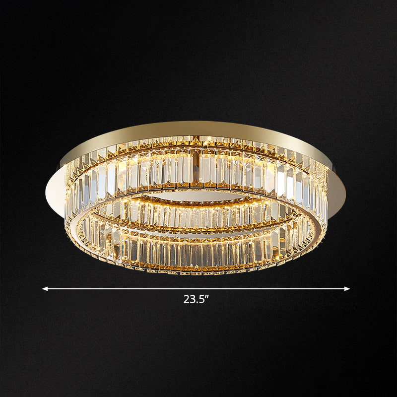 Prismatic K9 Crystal Circle Flushmount Postmodern Gold Finish Ceiling Light for Bedroom Clearhalo 'Ceiling Lights' 'Close To Ceiling Lights' 'Close to ceiling' 'Flush mount' Lighting' 2466356