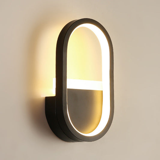 Metal Elliptical LED Wall Lamp Minimalism Wall Sconces Lighting Fixture for Bedroom Black Warm Clearhalo 'Cast Iron' 'Glass' 'Industrial' 'Modern wall lights' 'Modern' 'Tiffany' 'Traditional wall lights' 'Wall Lamps & Sconces' 'Wall Lights' Lighting' 2466380
