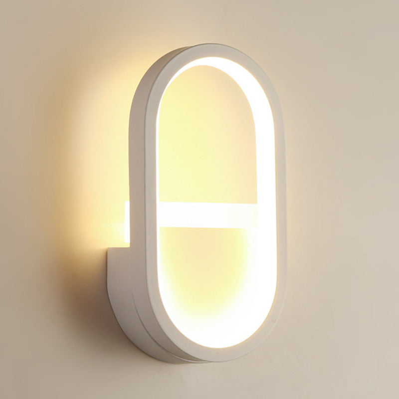 Metal Elliptical LED Wall Lamp Minimalism Wall Sconces Lighting Fixture for Bedroom White Warm Clearhalo 'Cast Iron' 'Glass' 'Industrial' 'Modern wall lights' 'Modern' 'Tiffany' 'Traditional wall lights' 'Wall Lamps & Sconces' 'Wall Lights' Lighting' 2466383