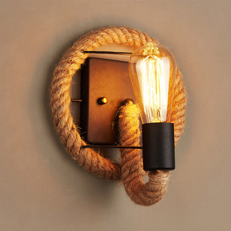 Loop Shaped Rope Wall Sconce Rustic 1-Head Corridor Wall Light with Bare Bulb Design in Wood Clearhalo 'Industrial wall lights' 'Industrial' 'Middle century wall lights' 'Tiffany' 'Wall Lamps & Sconces' 'Wall Lights' Lighting' 2466411