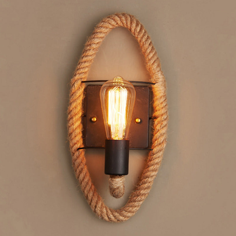Loop Shaped Rope Wall Sconce Rustic 1-Head Corridor Wall Light with Bare Bulb Design in Wood Clearhalo 'Industrial wall lights' 'Industrial' 'Middle century wall lights' 'Tiffany' 'Wall Lamps & Sconces' 'Wall Lights' Lighting' 2466412