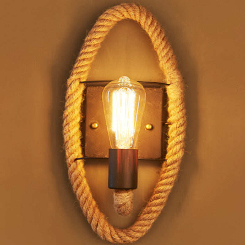 Loop Shaped Rope Wall Sconce Rustic 1-Head Corridor Wall Light with Bare Bulb Design in Wood Wood Oval Clearhalo 'Industrial wall lights' 'Industrial' 'Middle century wall lights' 'Tiffany' 'Wall Lamps & Sconces' 'Wall Lights' Lighting' 2466417
