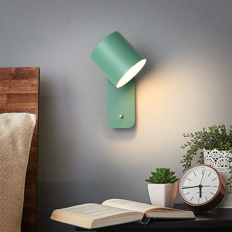 Swivelable Cylinder Reading Lamp Nordic Metal Single-Bulb Wall Light with Power Button Green Clearhalo 'Wall Lamps & Sconces' 'Wall Lights' Lighting' 2466420