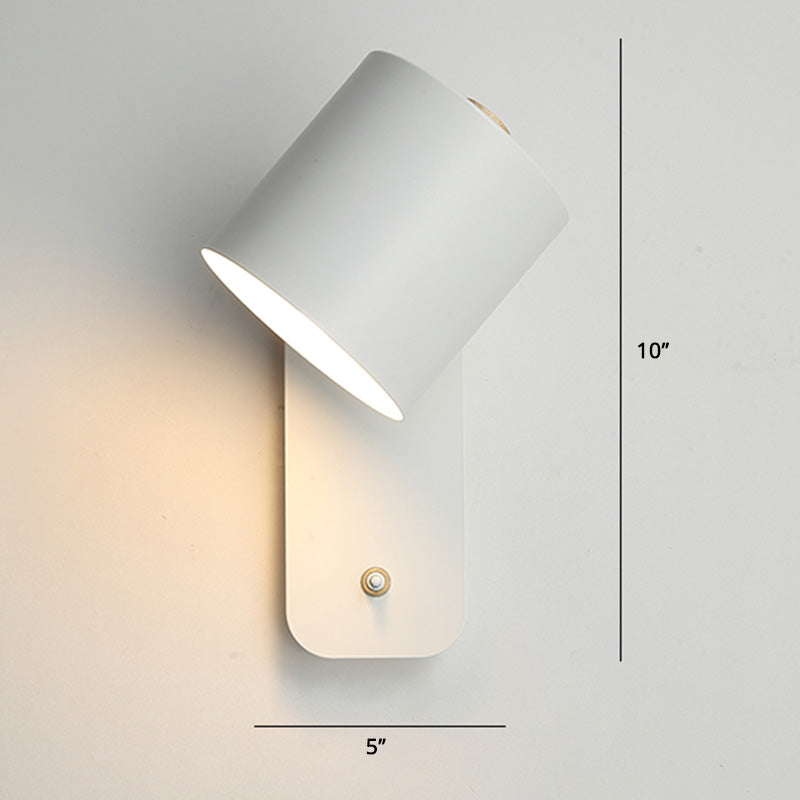 Swivelable Cylinder Reading Lamp Nordic Metal Single-Bulb Wall Light with Power Button Clearhalo 'Wall Lamps & Sconces' 'Wall Lights' Lighting' 2466423