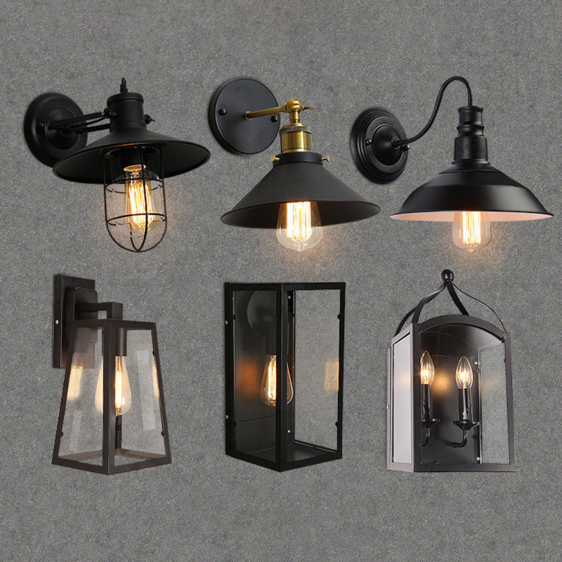 Black Shaded Wall Mount Lamp Industrial Metal 1 Head Corridor Wall Lighting Ideas Clearhalo 'Art deco wall lights' 'Cast Iron' 'Glass' 'Industrial wall lights' 'Industrial' 'Middle century wall lights' 'Modern' 'Rustic wall lights' 'Tiffany' 'Traditional wall lights' 'Wall Lamps & Sconces' 'Wall Lights' Lighting' 2466433