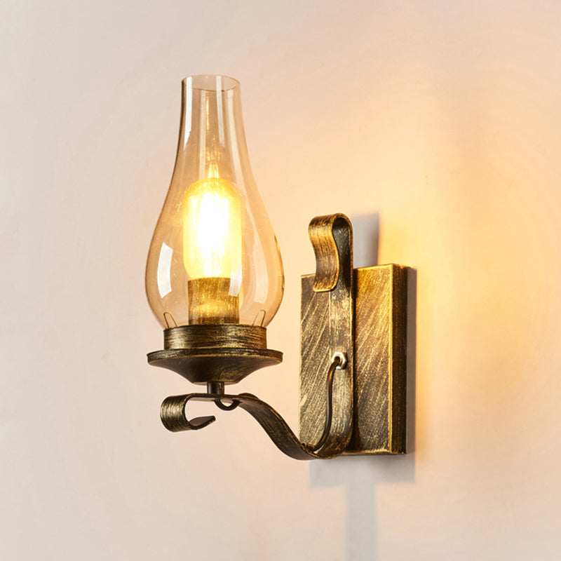 Rustic Paraffin Lantern Wall Sconce 1-Head Clear Glass Wall Lighting for Living Room Clearhalo 'Art deco wall lights' 'Cast Iron' 'Glass' 'Industrial wall lights' 'Industrial' 'Middle century wall lights' 'Modern' 'Rustic wall lights' 'Tiffany' 'Traditional wall lights' 'Wall Lamps & Sconces' 'Wall Lights' Lighting' 2466485