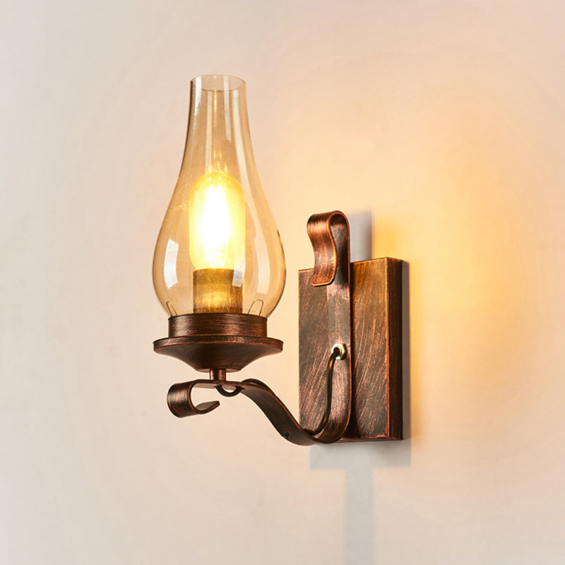 Rustic Paraffin Lantern Wall Sconce 1-Head Clear Glass Wall Lighting for Living Room Clearhalo 'Art deco wall lights' 'Cast Iron' 'Glass' 'Industrial wall lights' 'Industrial' 'Middle century wall lights' 'Modern' 'Rustic wall lights' 'Tiffany' 'Traditional wall lights' 'Wall Lamps & Sconces' 'Wall Lights' Lighting' 2466487