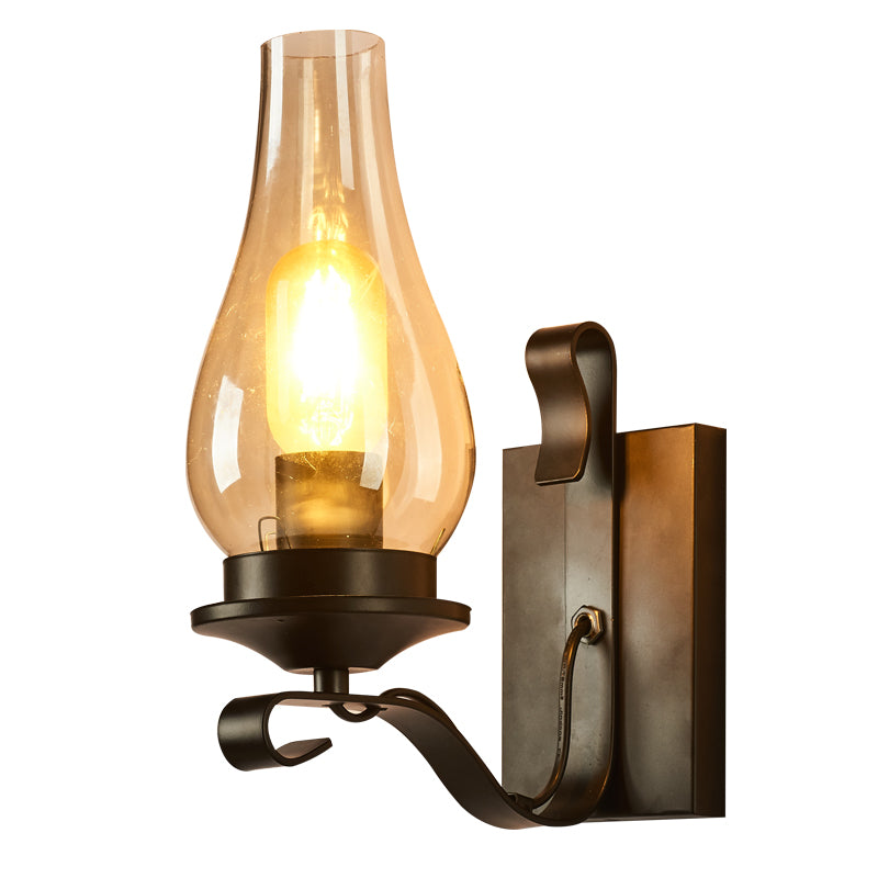 Rustic Paraffin Lantern Wall Sconce 1-Head Clear Glass Wall Lighting for Living Room Clearhalo 'Art deco wall lights' 'Cast Iron' 'Glass' 'Industrial wall lights' 'Industrial' 'Middle century wall lights' 'Modern' 'Rustic wall lights' 'Tiffany' 'Traditional wall lights' 'Wall Lamps & Sconces' 'Wall Lights' Lighting' 2466489