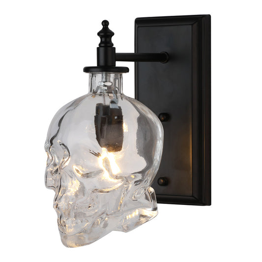 Clear Glass Skull Wall Lighting Art Deco 1 Head Black Sconce Light Fixture for Bedroom Clearhalo 'Art deco wall lights' 'Cast Iron' 'Glass' 'Industrial wall lights' 'Industrial' 'Middle century wall lights' 'Modern' 'Rustic wall lights' 'Tiffany' 'Traditional wall lights' 'Wall Lamps & Sconces' 'Wall Lights' Lighting' 2466492