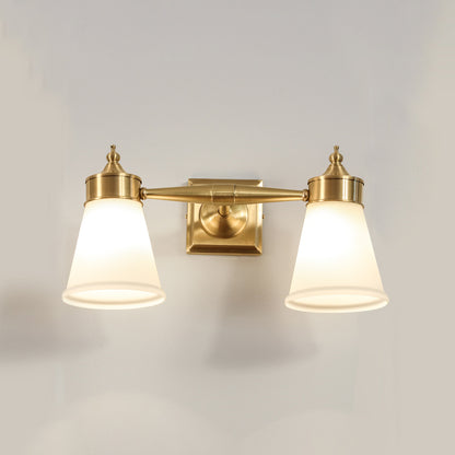 Postmodern Tapered Vanity Lighting Hand-Blown Cream Glass Bath Wall Sconce Light Brass Clearhalo 'Cast Iron' 'Glass' 'Industrial' 'Modern wall lights' 'Modern' 'Tiffany' 'Traditional wall lights' 'Vanity Lights' 'Wall Lights' Lighting' 2466571