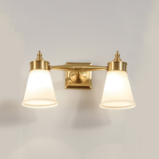 Postmodern Tapered Vanity Lighting Hand-Blown Cream Glass Bath Wall Sconce Light Brass Clearhalo 'Cast Iron' 'Glass' 'Industrial' 'Modern wall lights' 'Modern' 'Tiffany' 'Traditional wall lights' 'Vanity Lights' 'Wall Lights' Lighting' 2466571