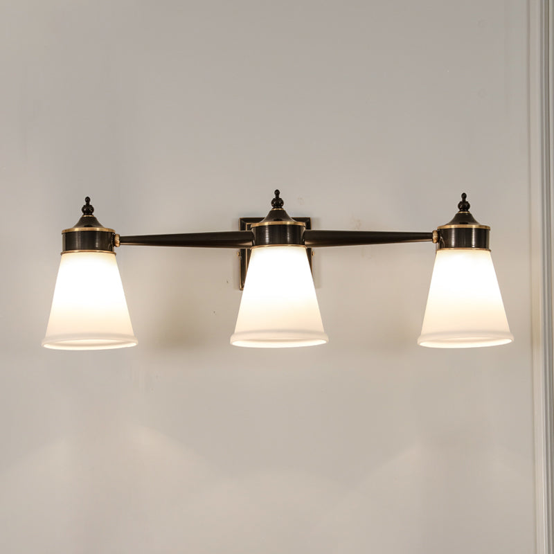 Postmodern Tapered Vanity Lighting Hand-Blown Cream Glass Bath Wall Sconce Light Black Clearhalo 'Cast Iron' 'Glass' 'Industrial' 'Modern wall lights' 'Modern' 'Tiffany' 'Traditional wall lights' 'Vanity Lights' 'Wall Lights' Lighting' 2466572