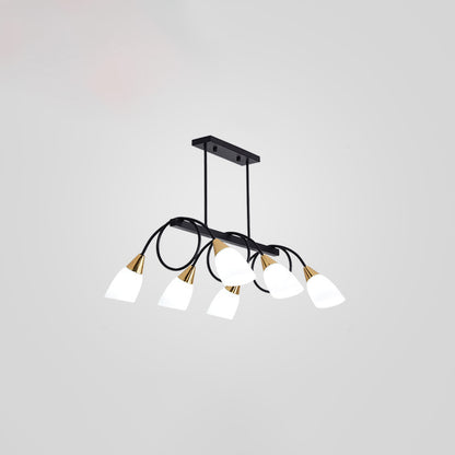 Tulip Shade Island Lamp Contemporary Milk Glass Restaurant Pendant Light Fixture 6 Black Clearhalo 'Ceiling Lights' 'Island Lights' Lighting' 2466583