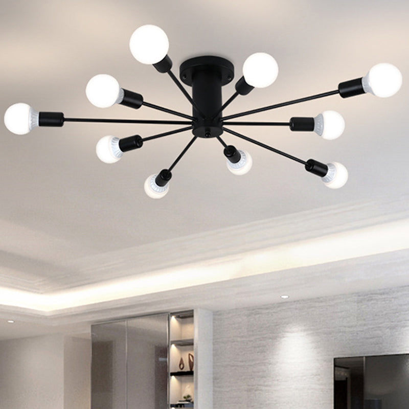 Burst Style Living Room Ceiling Flush Mount Industrial Metal Semi Flush Light Fixture Clearhalo 'Ceiling Lights' 'Close To Ceiling Lights' 'Close to ceiling' 'Semi-flushmount' Lighting' 2466597