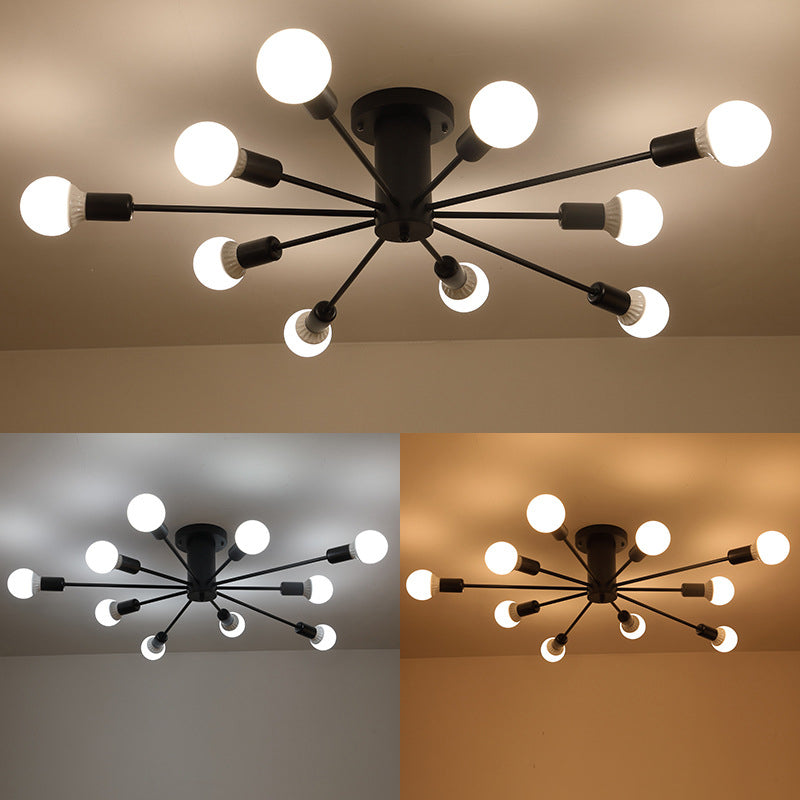 Burst Style Living Room Ceiling Flush Mount Industrial Metal Semi Flush Light Fixture Clearhalo 'Ceiling Lights' 'Close To Ceiling Lights' 'Close to ceiling' 'Semi-flushmount' Lighting' 2466598
