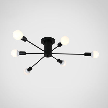Burst Style Living Room Ceiling Flush Mount Industrial Metal Semi Flush Light Fixture 6 Black Clearhalo 'Ceiling Lights' 'Close To Ceiling Lights' 'Close to ceiling' 'Semi-flushmount' Lighting' 2466600