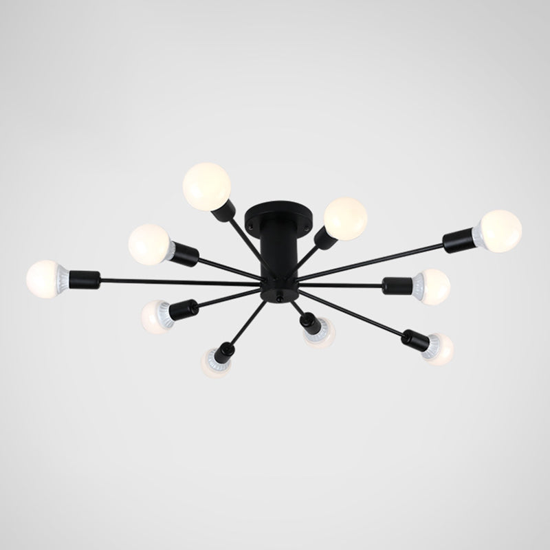 Burst Style Living Room Ceiling Flush Mount Industrial Metal Semi Flush Light Fixture 10 Black Clearhalo 'Ceiling Lights' 'Close To Ceiling Lights' 'Close to ceiling' 'Semi-flushmount' Lighting' 2466602