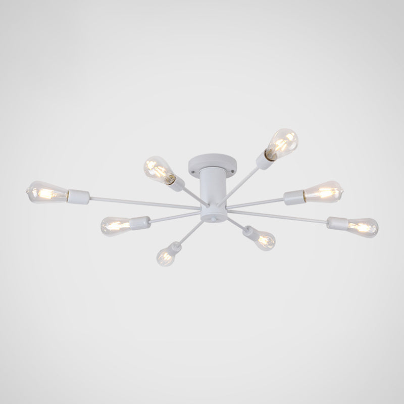 Burst Style Living Room Ceiling Flush Mount Industrial Metal Semi Flush Light Fixture 8 White Clearhalo 'Ceiling Lights' 'Close To Ceiling Lights' 'Close to ceiling' 'Semi-flushmount' Lighting' 2466603
