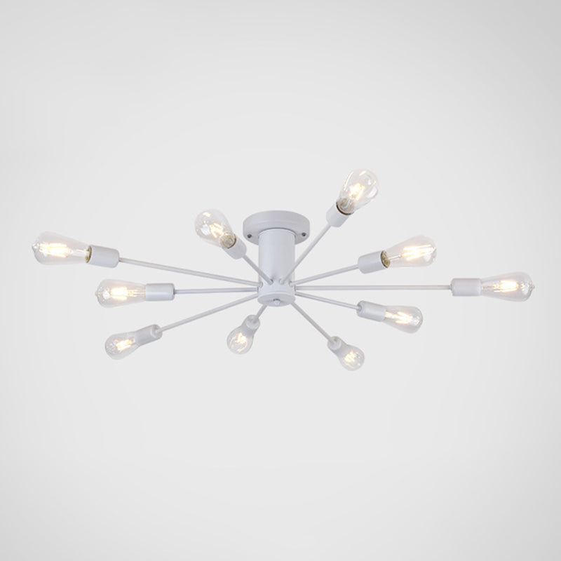 Burst Style Living Room Ceiling Flush Mount Industrial Metal Semi Flush Light Fixture 10 White Clearhalo 'Ceiling Lights' 'Close To Ceiling Lights' 'Close to ceiling' 'Semi-flushmount' Lighting' 2466604