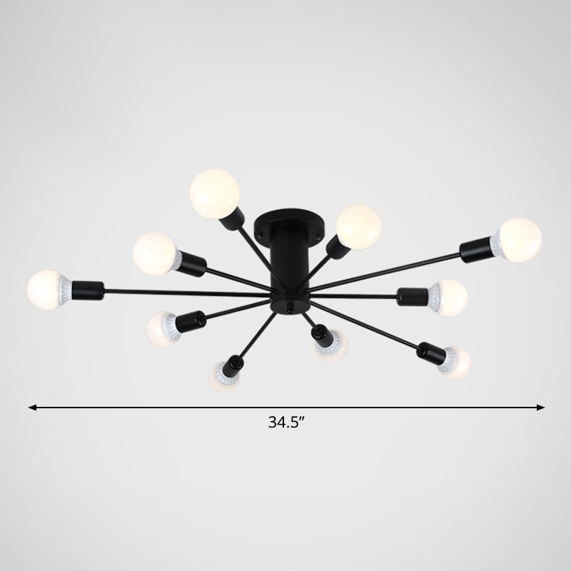Burst Style Living Room Ceiling Flush Mount Industrial Metal Semi Flush Light Fixture Clearhalo 'Ceiling Lights' 'Close To Ceiling Lights' 'Close to ceiling' 'Semi-flushmount' Lighting' 2466608