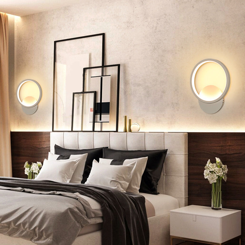 White Geometric Shaped Wall Light Simplicity LED Metal Wall Lamp Sconce for Stairway White Round Clearhalo 'Cast Iron' 'Glass' 'Industrial' 'Modern wall lights' 'Modern' 'Tiffany' 'Traditional wall lights' 'Wall Lamps & Sconces' 'Wall Lights' Lighting' 2466613