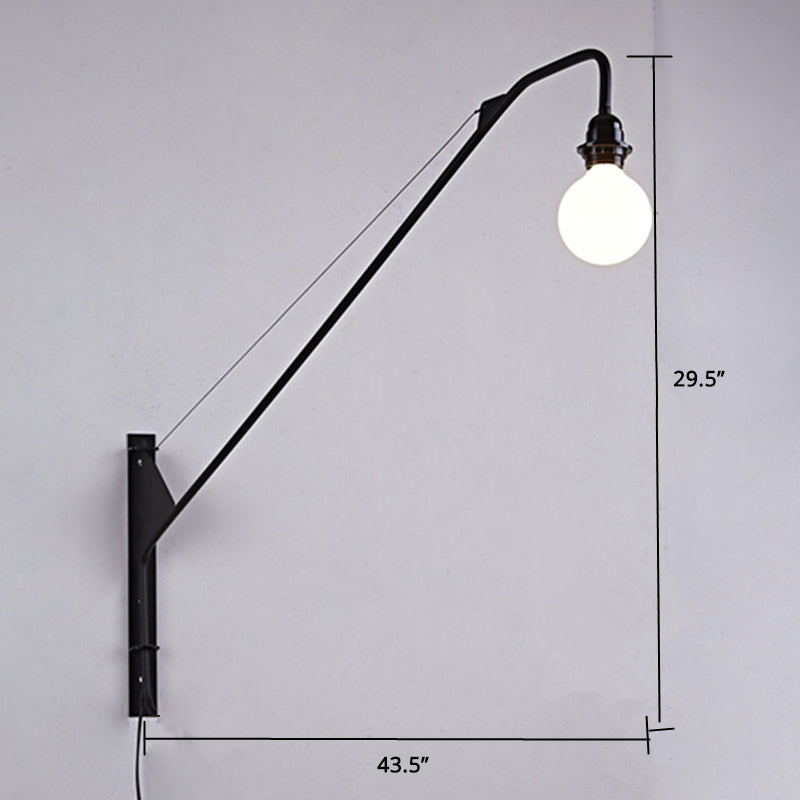 1 Bulb Fishing Rod Wall Lamp Fixture Industrial Black Metal Sconce Light  with Open Bulb Design - Clearhalo