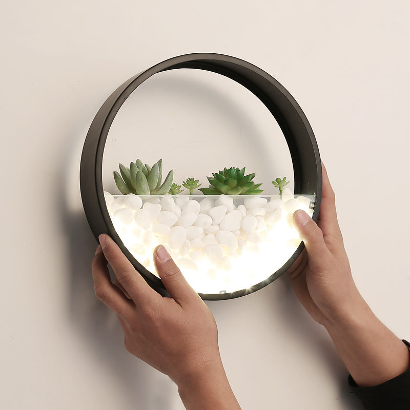 Loop Shaped Wall Sconce Light Decorative Metal Bedroom LED Wall Light with Faux Succulents and Pebbles Clearhalo 'Art deco wall lights' 'Cast Iron' 'Glass' 'Industrial wall lights' 'Industrial' 'Middle century wall lights' 'Modern' 'Rustic wall lights' 'Tiffany' 'Traditional wall lights' 'Wall Lamps & Sconces' 'Wall Lights' Lighting' 2466640