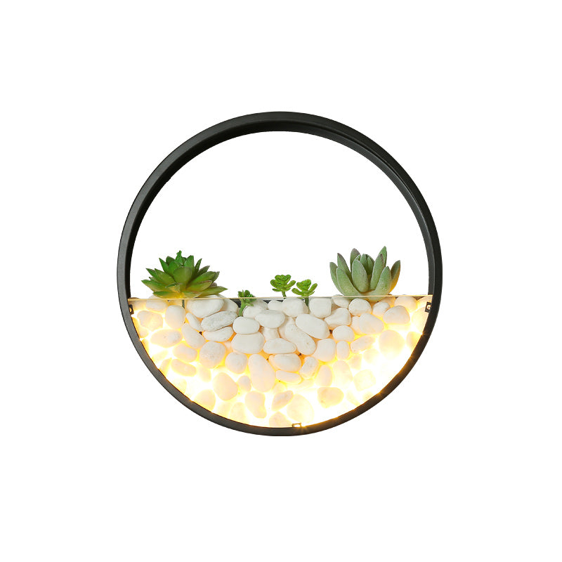 Loop Shaped Wall Sconce Light Decorative Metal Bedroom LED Wall Light with Faux Succulents and Pebbles Clearhalo 'Art deco wall lights' 'Cast Iron' 'Glass' 'Industrial wall lights' 'Industrial' 'Middle century wall lights' 'Modern' 'Rustic wall lights' 'Tiffany' 'Traditional wall lights' 'Wall Lamps & Sconces' 'Wall Lights' Lighting' 2466645